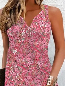 Women's Two Piece Dress Set Casual Dress Tank Dress Outdoor Daily Fashion Modern Print Mini Dress V Neck Short Sleeve Floral Regular Fit Pink Summer Spring S M L XL XXL -HAYz Clothing Shop lcjrsy1687229480392