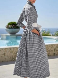 Women's Shirt Dress Casual Dress Maxi Long Dress Outdoor Winter Dress Daily Cotton Cotton And Linen Fashion Casual Shirt Collar Lace Up Pocket Long Sleeve Summer Spring Fall 2023 Regular Fit Pink -HAYz Clothing Shop lctiqg1658222415954