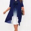 Women's Plus Size Curve Party Dress Sequin Dress Cocktail Dress Gradient Midi Dress Half Sleeve Patchwork Fake Two Piece Crew Neck Fashion Party Blue Fall Winter L XL XXL 3XL 4XL