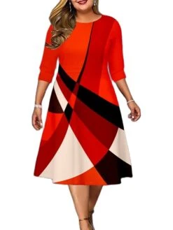 Women‘s Plus Size Curve Work Dress A Line Dress Stripe Midi Dress 3/4 Length Sleeve Print Crew Neck Elegant Office Red Fall Spring XL XXL 3XL 4XL 5XL 8 Women‘s Plus Size Curve Work Dress A Line Dress Stripe Midi Dress 3/4 Length Sleeve Print Crew Neck Elegant Office Red Fall Spring XL XXL 3XL 4XL 5XL -HAYz Clothing Shop ldgisn1673001005986
