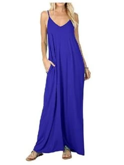 Women's Long Dress Maxi Dress Light Blue Wine Colorful Blue Sleeveless Pure Color Spring Summer S M L XL XXL -HAYz Clothing Shop ldplrg1609126788715