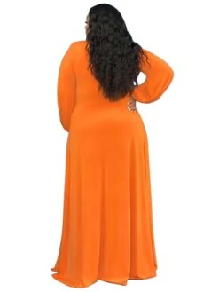 Women‘s Plus Size Curve Easter Dress V Neck Vacation Dress Solid Color Long Sleeve Winter Fall Stylish Casual Maxi Dress Holiday Date Dress Black Dress -HAYz Clothing Shop ldsuua1639626490899