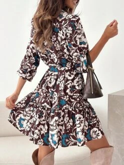 Women's Shirt Dress Casual Dress Swing Dress Mini Dress Outdoor Daily Vacation Polyester Fashion Casual Shirt Collar Lace Up Pocket Long Sleeve Spring Fall Winter 2023 Loose Fit Blue Brown Apricot -HAYz Clothing Shop leiphi1696846057360