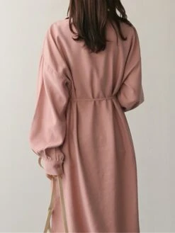 Women's Shirt Dress Casual Dress Cotton Linen Dress Midi Dress Cotton Blend Basic Classic Outdoor Daily Vacation Shirt Collar Button Long Sleeve Spring Fall Autumn 2023 Loose Fit Pink Plain S M L XL -HAYz Clothing Shop lesdxv1693226480993