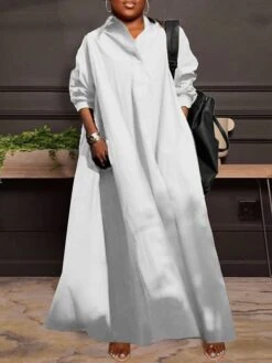 Women's Plus Size Curve Casual Dress Swing Dress Solid Color Long Dress Maxi Dress Long Sleeve Ruched V Neck Fashion Outdoor ArmyGreen Black Fall Winter L XL XXL 3XL 4XL -HAYz Clothing Shop lewhxx1694152848507