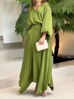 Women's Two Piece Dress Set Casual Dress Skirt Set Daily Date Streetwear Elegant Pocket Long Dress Maxi Dress Shirt Collar Long Sleeve Plain Loose Fit Black Wine Blue Fall Winter S M L XL XXL