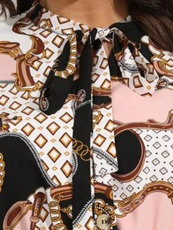 Women's Plus Size Curve Casual Dress Chiffon Dress A Line Dress Geometric Color Block Midi Dress Long Sleeve Lace Up Print Stand Collar Fashion Daily Pink Blue Fall Winter L XL XXL 3XL 4XL -HAYz Clothing Shop lfjqtw1695025297199