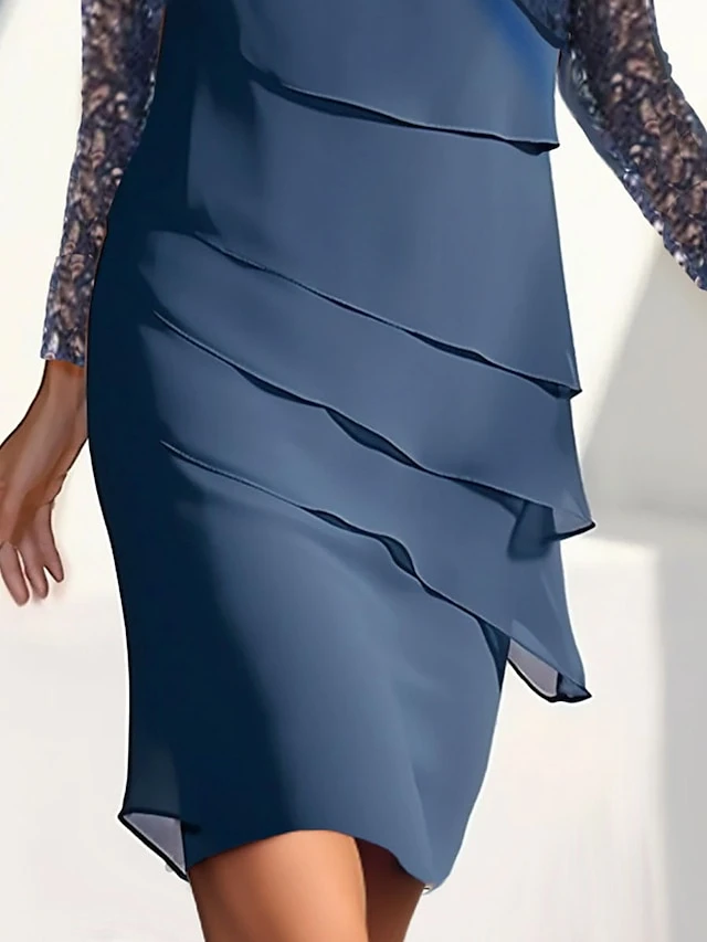 Women's Two Piece Dress Set Party Dress Semi Formal Dress Party Wedding Guest Fashion Elegant Ruffle Layered Mini Dress Crew Neck Long Sleeve Plain Regular Fit Navy Blue Fall Winter S M L XL XXL 3 Women's Two Piece Dress Set Party Dress Semi Formal Dress Party Wedding Guest Fashion Elegant Ruffle Layered Mini Dress Crew Neck Long Sleeve Plain Regular Fit Navy Blue Fall Winter S M L XL XXL - Image 3