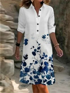 Women's Shirt Dress Casual Dress Cotton Linen Dress Midi Dress Polyester Fashion Casual Daily Outdoor Daily Vacation Shirt Collar Button Pocket Long Sleeve Summer Spring Fall 2023 Loose Fit Pink Red -HAYz Clothing Shop lgolqv1691732522594