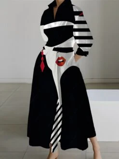 Women's Shirt Dress Casual Dress Swing Dress Maxi Long Dress Outdoor Office Daily Polyester Fashion Modern Shirt Collar Button Pocket Long Sleeve Spring Fall Winter 2023 Loose Fit Black White Purple -HAYz Clothing Shop lgrkuc1691723269842