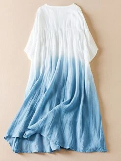 Women's Casual Dress Cotton Linen Dress Swing Dress Midi Dress Polyester Fashion Casual Outdoor Daily Vacation Crew Neck Pocket Print Half Sleeve Spring Fall Autumn 2023 Loose Fit Pink Blue Brown -HAYz Clothing Shop lgtjxu1694418840300