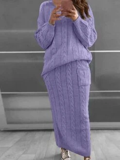 Women's Two Piece Dress Set Casual Dress Skirt Set Daily Holiday Fashion Streetwear Pocket Ribbed Long Dress Maxi Dress Crew Neck Long Sleeve Plain Loose Fit Black Yellow Wine Fall Winter S M L XL XXL -HAYz Clothing Shop lhezxv1694165730130