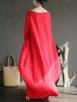 Women‘s Cotton Linen Dress Caftan Dress Shift Dress Long Dress Maxi Dress Green Red Light Blue White Black 3/4 Length Sleeve Pure Color Pocket Spring Summer Fall Boat Neck Basic Casual Loose Fit 2023 -HAYz Clothing Shop lhlzbb1524453393069