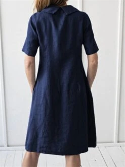 Women's Casual Dress Cotton Linen Dress Shift Dress Midi Dress Linen Cotton Blend Basic Classic Outdoor Daily Vacation Crew Neck Side Pockets Baggy Short Sleeve Summer Spring 2023 Loose Fit Yellow -HAYz Clothing Shop lhtcoz1689651568217