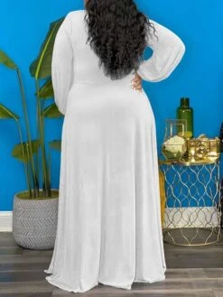Women‘s Plus Size Curve Easter Dress Party Dress Solid Color V Neck Split Long Sleeve Fall Spring Dress Work Prom Dress Maxi Dress Party Vacation Dress -HAYz Clothing Shop lhyvln1638783970978