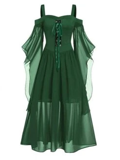 Women's Plus Size Curve Prom Dress Party Dress Vintage Dress Long Dress Maxi Dress Black Blue Purple Long Sleeve Pure Color Drawstring Spring Fall Winter Spaghetti Strap Vintage Halloween -HAYz Clothing Shop ljrqar1692177197321