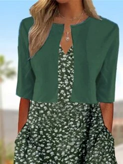Women's Two Piece Dress Set Casual Dress Floral Dress Outdoor Daily Fashion Streetwear Pocket Print Midi Dress V Neck Half Sleeve Floral Regular Fit Green Summer Spring S M L XL XXL -HAYz Clothing Shop ljzzmu1681957718133