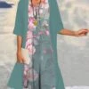 Women's Two Piece Dress Set Casual Dress Print Dress Outdoor Daily Fashion Elegant Print Midi Dress Crew Neck 3/4 Length Sleeve Floral Regular Fit Pink Blue Dark Green Summer Spring S M L XL XXL