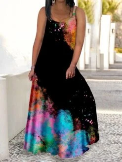 Women‘s Plus Size Curve Casual Sweater Dress Swing Sweater Dress Strap Sweater Dress Color Block Gradient Long Sweater Dress Maxi Sweater Dress Sleeveless Print Strap Romantic Daily Yellow Blue Summer -HAYz Clothing Shop lktuyd1680764880478