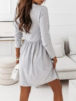 Women's Casual Dress Black Dress A Line Dress Mini Dress Cotton Polyester Fashion Daily Outdoor Daily Vacation Crew Neck Ruched Patchwork Long Sleeve Fall Autumn 2023 Regular Fit Black Khaki Gray -HAYz Clothing Shop llsyou1692956021312