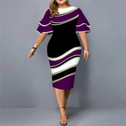 Women‘s Plus Size Curve Party Dress Color Block Crew Neck Print Short Sleeve Spring Fall Work Casual Prom Dress Knee Length Dress Casual Daily DressHomecoming Dress -HAYz Clothing Shop lmjguk1639471971598