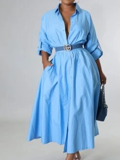 Women's Casual Dress Swing Dress Long Dress Maxi Dress Blue Yellow Orange Long Sleeve Pure Color Pocket Winter Fall Autumn Shirt Collar Winter Dress Weekend Fall Dress Loose Fit 2023 S M L XL XXL -HAYz Clothing Shop lmvgrl1653990828847