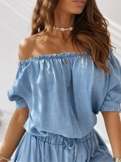 Women's Two Piece Dress Set Casual Dress Skirt Set Outdoor Daily Modern Casual Pocket Drawstring Long Dress Maxi Dress Off Shoulder Half Sleeve Floral Loose Fit Blue Gray Summer Spring S M L XL XXL -HAYz Clothing Shop lmxwks1681958072867