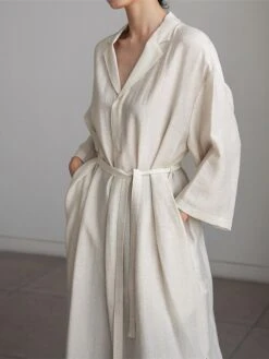 Women's Casual Dress Cotton Linen Dress Shift Dress Midi Dress Linen / Cotton Blend Fashion Basic Outdoor Daily Vacation Shirt Collar Lace Up Pocket Long Sleeve Fall Winter Autumn 2023 Loose Fit -HAYz Clothing Shop lnawsx1693475200269