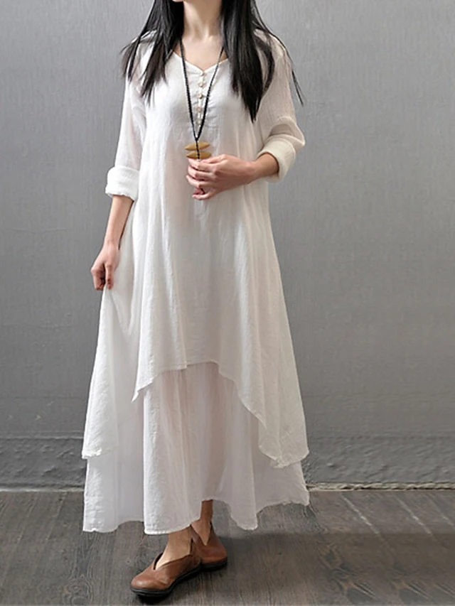 Women's Casual Dress Cotton Dress Swing Dress Maxi Long Dress Cotton Stylish Casual Winter Dress Daily Holiday V Neck Button Layered Long Sleeve Summer Spring Fall 2022 Loose Fit Black White Yellow 5 Women's Casual Dress Cotton Dress Swing Dress Maxi Long Dress Cotton Stylish Casual Winter Dress Daily Holiday V Neck Button Layered Long Sleeve Summer Spring Fall 2022 Loose Fit Black White Yellow - Image 5