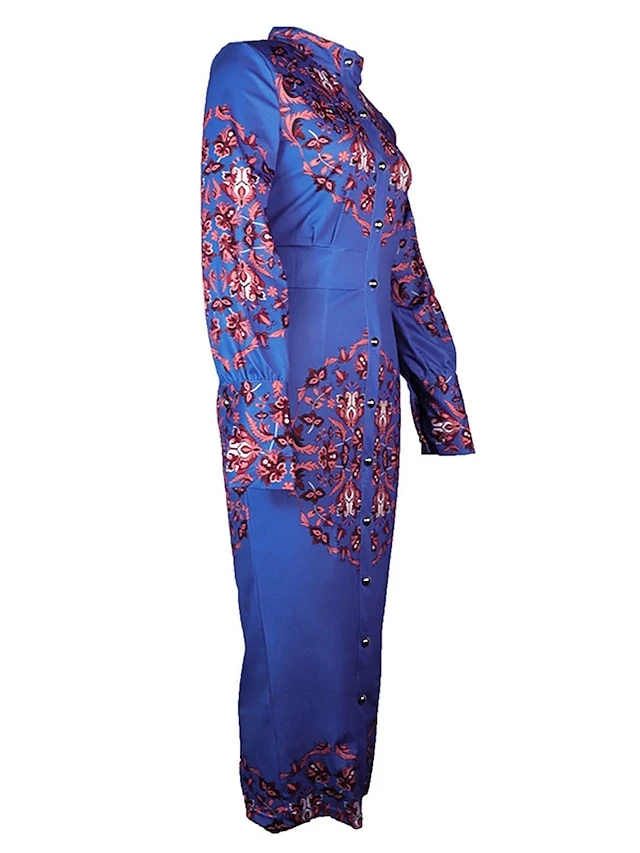 Women's Shirt Dress Casual Dress Bodycon Midi Dress Outdoor Office Daily Polyester Fashion Romantic Stand Collar Button Print Long Sleeve Summer Spring Fall 2023 Slim Blue Khaki Floral S M L XL 2XL 12 Women's Shirt Dress Casual Dress Bodycon Midi Dress Outdoor Office Daily Polyester Fashion Romantic Stand Collar Button Print Long Sleeve Summer Spring Fall 2023 Slim Blue Khaki Floral S M L XL 2XL - Image 12