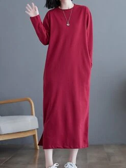 Women's Casual Dress Cotton Linen Dress T Shirt Dress Tee Dress Midi Dress Polyester Basic Classic Outdoor Daily Vacation Crew Neck Pocket 3/4 Length Sleeve Fall Autumn 2023 Loose Fit ArmyGreen Black -HAYz Clothing Shop lnyhqs1693366310267