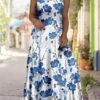 Women‘s Plus Size Curve Casual Dress Strap Dress Floral Long Dress Maxi Dress Sleeveless Print Strap Fashion Outdoor White Yellow Summer Spring L XL XXL 3XL 4XL