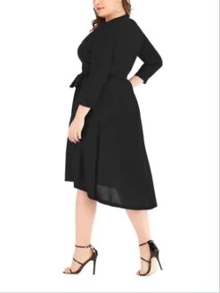 Women's Plus Size Curve Work Dress Black Dress A Line Dress Fashion Midi Dress Lace Up Asymmetrical V Neck 3/4 Length Sleeve Plain Loose Fit Black Blue Fall XL XXL 3XL 4XL 5XL -HAYz Clothing Shop loaddi1693203430554