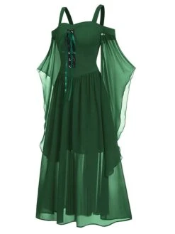 Women's Plus Size Curve Prom Dress Party Dress Vintage Dress Long Dress Maxi Dress Black Blue Purple Long Sleeve Pure Color Drawstring Spring Fall Winter Spaghetti Strap Vintage Halloween -HAYz Clothing Shop lofhqr1692177198119