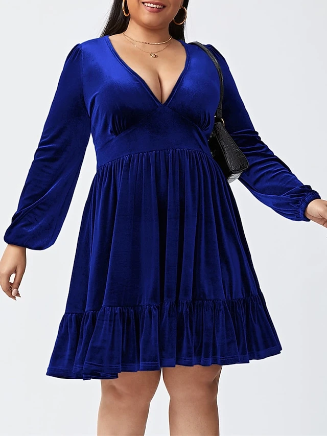 Women‘s Plus Size Curve Party Dress Velvet Dress Cocktail Dress Mini Dress Black Wine Royal Blue Long Sleeve Pure Color Ruched Spring Fall Winter V Neck Fashion Birthday Wedding Guest Vacation 2023 15 Women‘s Plus Size Curve Party Dress Velvet Dress Cocktail Dress Mini Dress Black Wine Royal Blue Long Sleeve Pure Color Ruched Spring Fall Winter V Neck Fashion Birthday Wedding Guest Vacation 2023 - Image 15