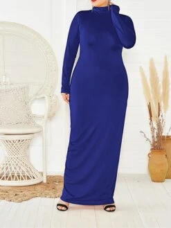Women's Plus Size Curve Casual Dress Bodycon Sheath Dress Plain Long Dress Maxi Dress Long Sleeve Stand Collar Fashion Outdoor Black Yellow Fall Winter XXL 3XL 4XL 5XL -HAYz Clothing Shop loozin1694151471935