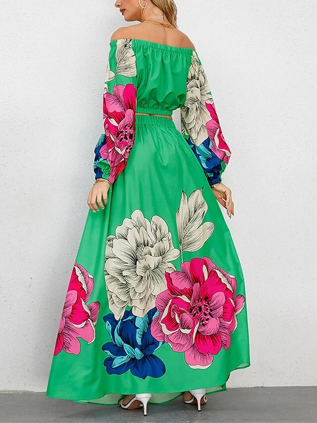 Women's Two Piece Dress Set Casual Dress Skirt Set Daily Going Out Casual Ruched Print Long Dress Maxi Dress Off Shoulder Long Sleeve Floral Regular Fit Blue Green Rose Red Fall Winter S M L XL XXL 15 Women's Two Piece Dress Set Casual Dress Skirt Set Daily Going Out Casual Ruched Print Long Dress Maxi Dress Off Shoulder Long Sleeve Floral Regular Fit Blue Green Rose Red Fall Winter S M L XL XXL - Image 15