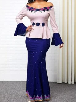 Women‘s Plus Size Curve Work Dress Polka Dot Off Shoulder Print Long Sleeve Fall Spring Work Elegant Midi Dress Going Out Work Dress