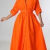Women's Casual Dress Swing Dress Long Dress Maxi Dress Blue Yellow Orange Long Sleeve Pure Color Pocket Winter Fall Autumn Shirt Collar Winter Dress Weekend Fall Dress Loose Fit 2023 S M L XL XXL