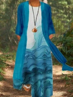 Women‘s Plus Size Curve Dress Set Print Crew Neck Print 3/4 Length Sleeve Spring Fall Stylish Casual Maxi Long Dress Daily Holiday Dress -HAYz Clothing Shop lpmzes1636381025001