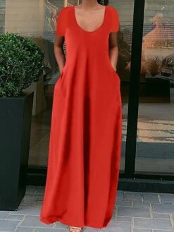 Women's Casual Dress Cotton Linen Dress Long Dress Maxi Dress Polyester Basic Daily Going Out Weekend Crew Neck Short Sleeve Summer Spring 2023 Regular Fit Fluorescent Green Black Yellow Pure Color S -HAYz Clothing Shop lprbfc1630665986191