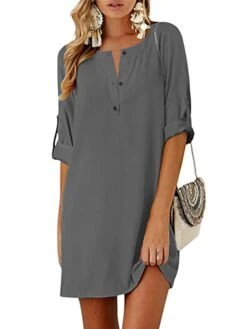 Women's Cotton Linen Dress T Shirt Dress Tee Dress Shift Dress Mini Dress Linen Cotton Blend Stylish Basic Outdoor Daily Holiday Split Neck Ruched Half Sleeve Summer Spring 2023 Regular Fit Black -HAYz Clothing Shop lqhzvv1690886126508
