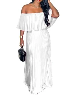 Women‘s Plus Size Curve Party Dress Pure Color Off Shoulder Half Sleeve Spring Fall Elegant Prom Dress Maxi Long Dress Party Dress -HAYz Clothing Shop lqmbsj1663320363918