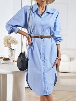 Women's Casual Dress Work Dress Shift Dress Mini Dress Outdoor Office Business Cotton Classic Modern Shirt Collar Button Pocket Long Sleeve Summer Spring Fall 2023 Loose Fit Black White Blue Pure -HAYz Clothing Shop lqojeh1688542180192