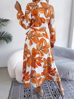 Women's Shirt Dress Casual Dress Midi Dress Outdoor Daily Vacation Polyester Classic Casual Shirt Collar Button Print Long Sleeve Summer Spring Fall 2023 Regular Fit Blue Purple Orange Flower S M L -HAYz Clothing Shop lqslog1688536840871