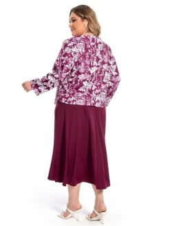 Women‘s Plus Size Curve Dress Set Print Crew Neck Long Sleeve Spring Fall Elegant Maxi Long Dress Formal Party Dress -HAYz Clothing Shop lsdsot1694769840432