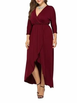 Women's Plus Size Work Dress Black Dress A Line Dress Fashion Long Dress Maxi Dress Ruched V Neck Long Sleeve Plain Loose Fit Black Wine Dark Green Fall XL XXL 3XL 4XL -HAYz Clothing Shop lunyuo1693203509840
