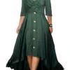 Women‘s Plus Size Curve Party Dress Swing Dress A Line Dress Solid Color Long Dress Maxi Dress Half Sleeve Button Twist Strap Fashion Party Green Summer Spring L XL XXL 3XL 4XL