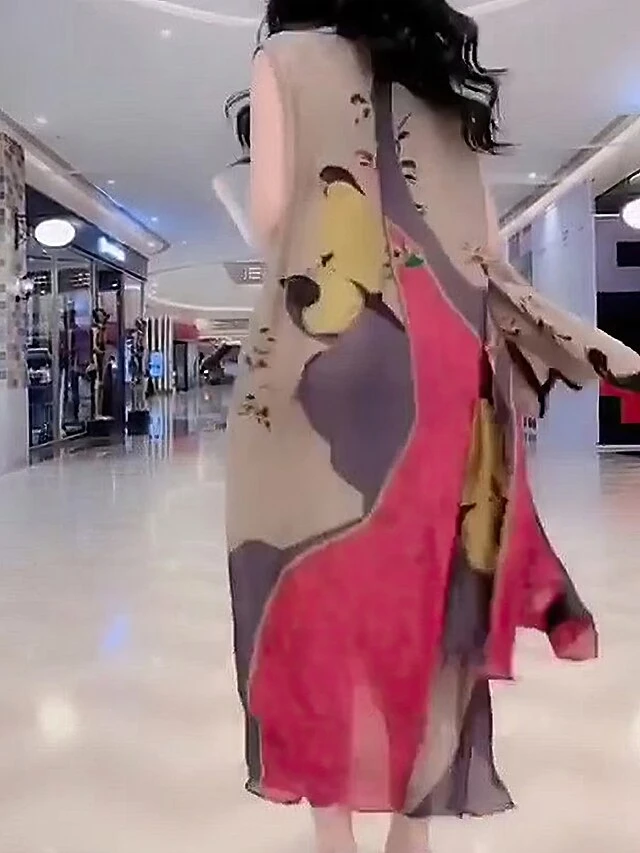 Women's Two Piece Dress Set Casual Dress Swing Dress Daily Holiday Fashion Casual Print Long Dress Maxi Dress Crew Neck 3/4 Length Sleeve Leaf Floral Loose Fit Yellow Red Dark Green Summer Spring M L 8 Women's Two Piece Dress Set Casual Dress Swing Dress Daily Holiday Fashion Casual Print Long Dress Maxi Dress Crew Neck 3/4 Length Sleeve Leaf Floral Loose Fit Yellow Red Dark Green Summer Spring M L - Image 8