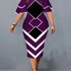 Women‘s Plus Size Curve Work Dress Geometric V Neck Short Sleeve Spring Fall Fashion Elegant Modern Midi Dress Formal Office Dress
